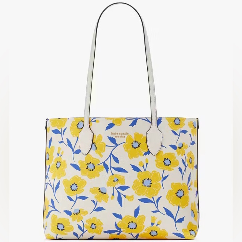 Kate Spade Bleecker Sunshine Floral Large Tote Bag With Blue Zipper Pouch - RARE